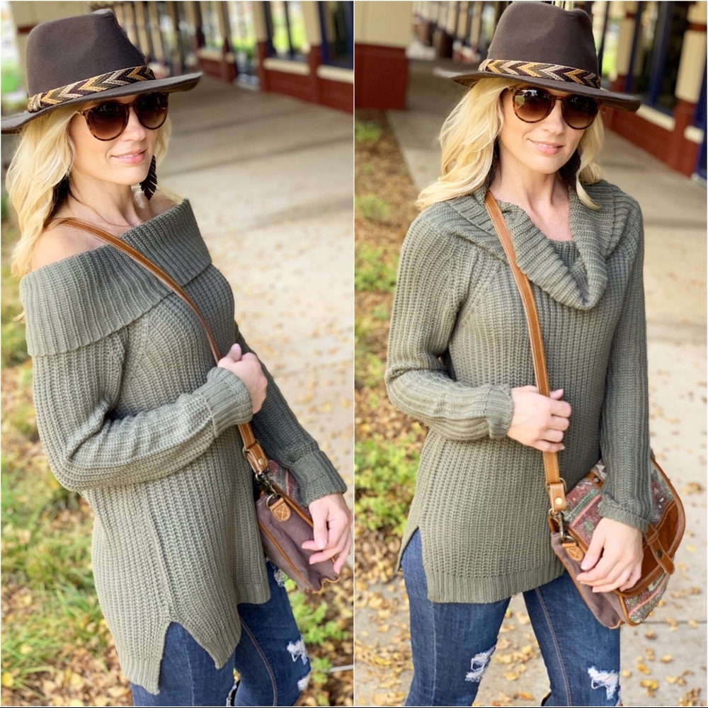 ✨LAST ONE✨Olive Off Shoulder/Cowl Neck Sweater - Picture 5 of 6